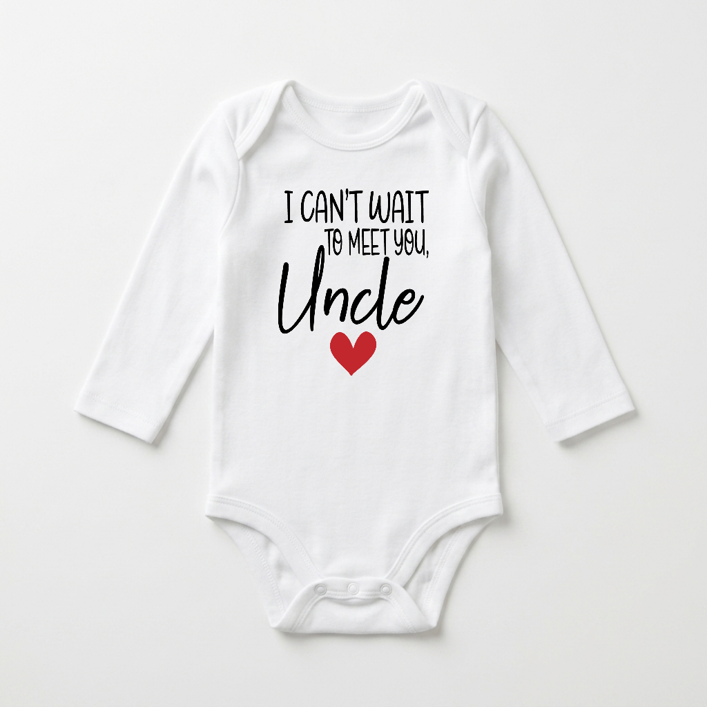 Long-Sleeve Uncle Pregnancy Announcement Baby Onesie – Can’t Wait to Meet You Bodysuit