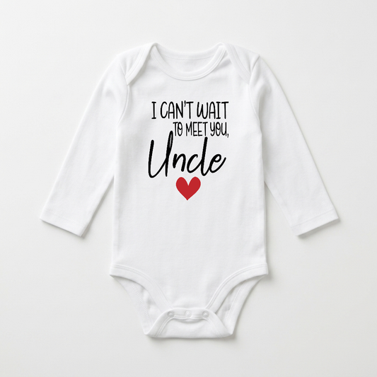 Long-Sleeve Uncle Pregnancy Announcement Baby Onesie – Can’t Wait to Meet You Bodysuit