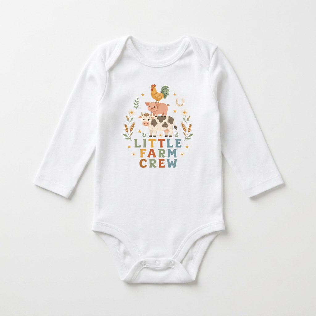 Long-Sleeve Farm Animal Baby Onesie – Little Farm Crew Bodysuit