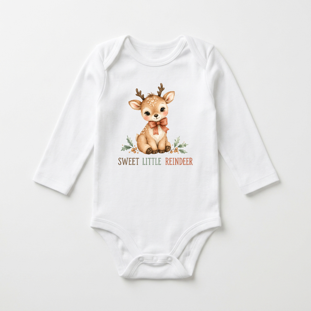 Long-Sleeve Christmas Reindeer Baby Onesie – Sweet Little Reindeer Bodysuit