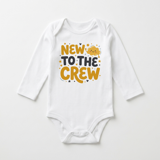 Long-Sleeve New Baby Announcement Onesie – New to the Crew Bodysuit