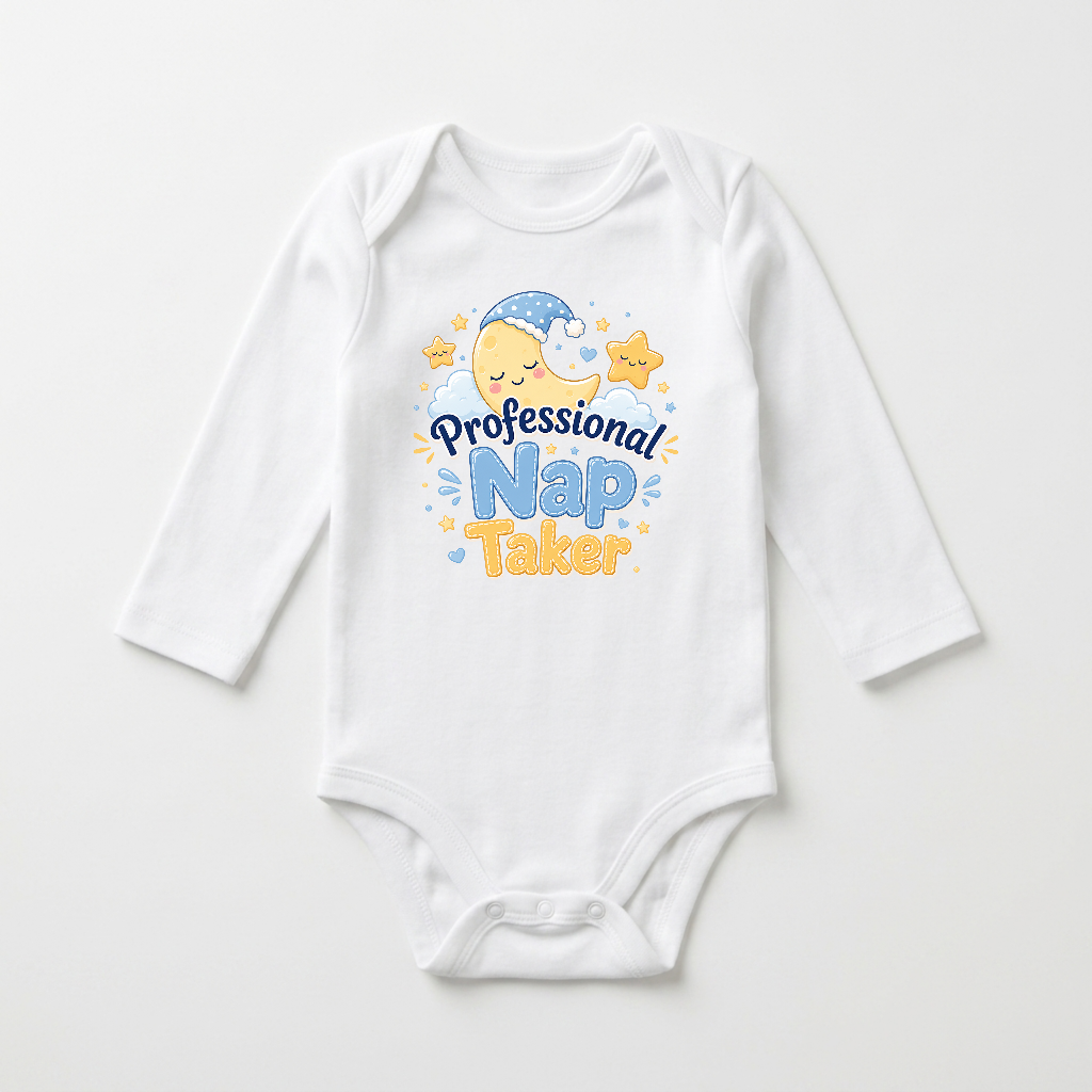 Long-Sleeve Funny Baby Onesie – Professional Nap Taker Bodysuit