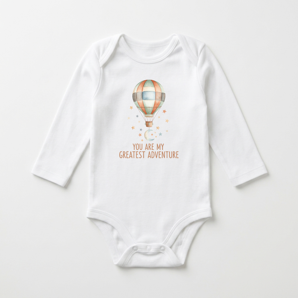 Long-Sleeve Hot Air Balloon Baby Onesie – You Are My Greatest Adventure Bodysuit