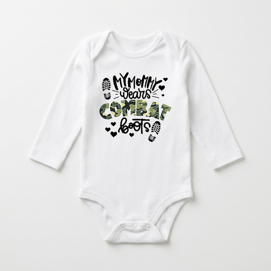 Long-Sleeve Military Baby Onesie – My Mommy Wears Combat Boots Bodysuit