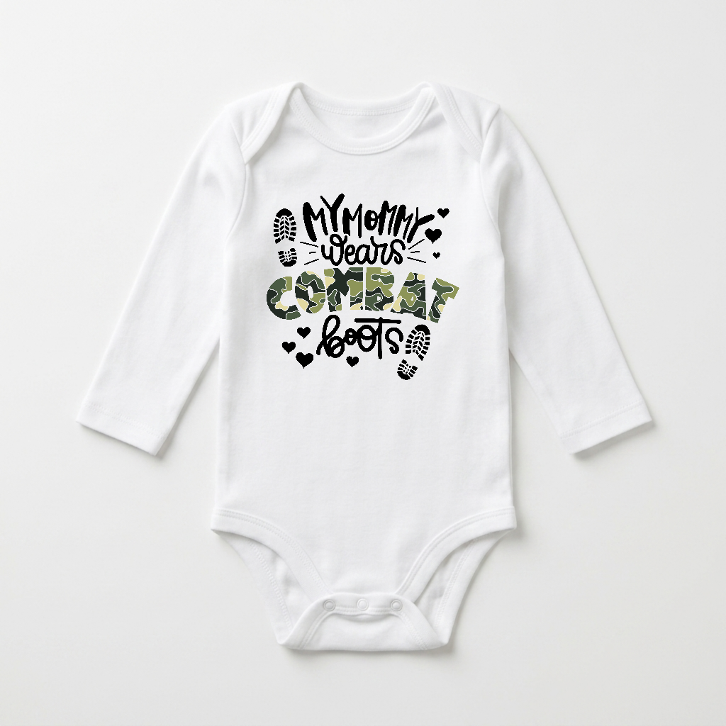 Long-Sleeve Military Baby Onesie – My Mommy Wears Combat Boots Bodysuit