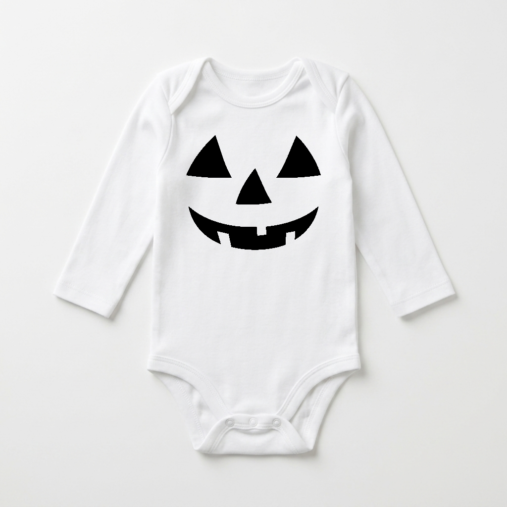 Long-Sleeve Jack-O-Lantern Baby Onesie – Halloween Pumpkin Bodysuit