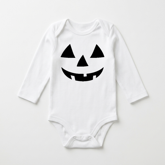 Long-Sleeve Jack-O-Lantern Baby Onesie – Halloween Pumpkin Bodysuit