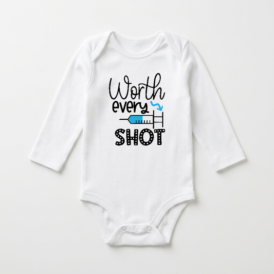 Long-Sleeve IVF Baby Onesie – Worth Every Shot Bodysuit