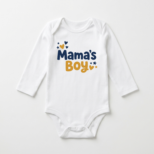 Long-Sleeve Mama’s Boy Baby Onesie – Hearts & Stars Bodysuit