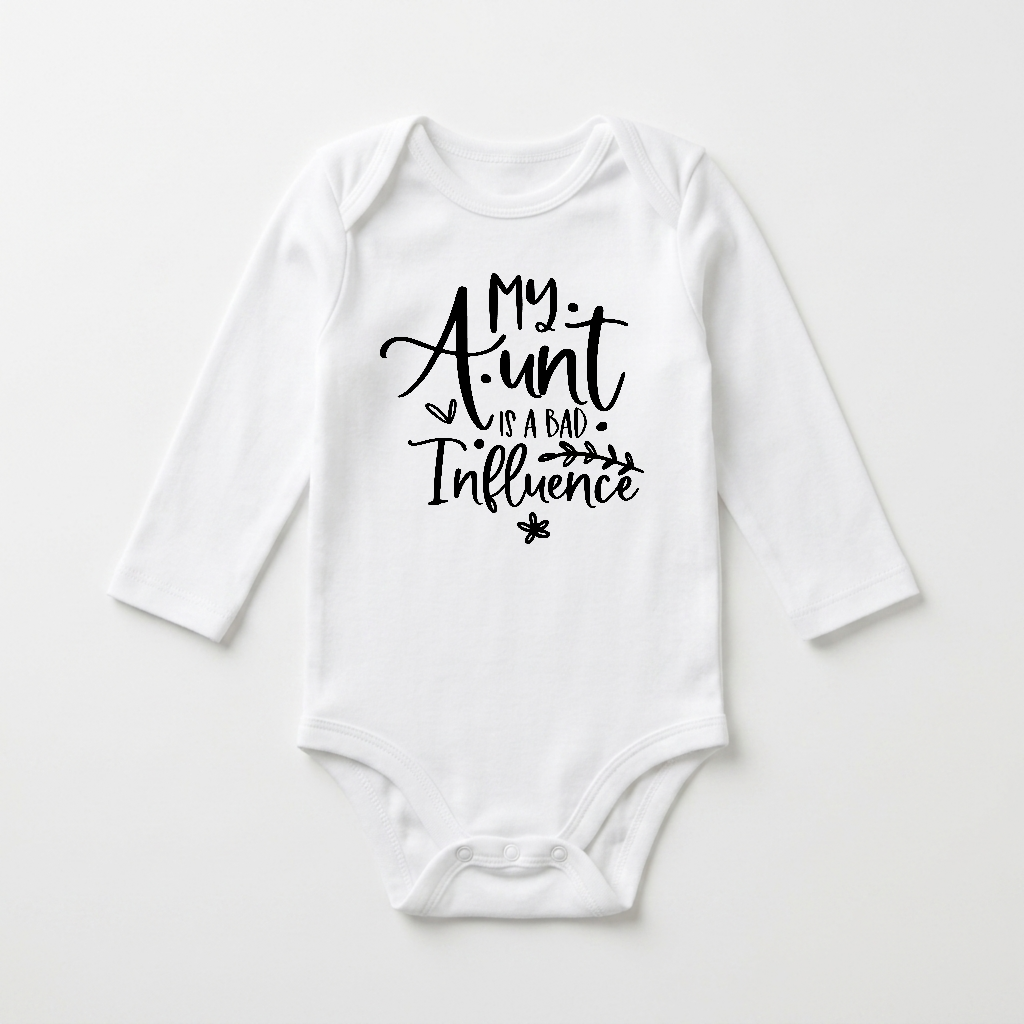 Long-Sleeve Funny Aunt Baby Onesie – My Aunt Is a Bad Influence Bodysuit