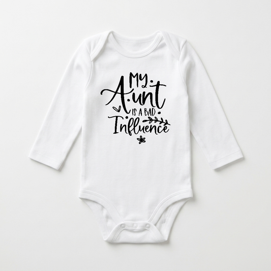 Long-Sleeve Funny Aunt Baby Onesie – My Aunt Is a Bad Influence Bodysuit