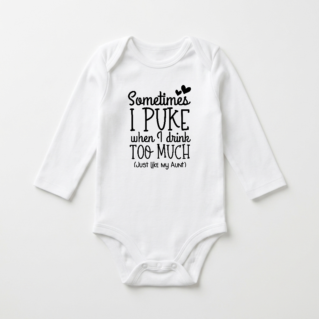 Long-Sleeve Funny Aunt Baby Onesie – Sometimes I Puke Bodysuit