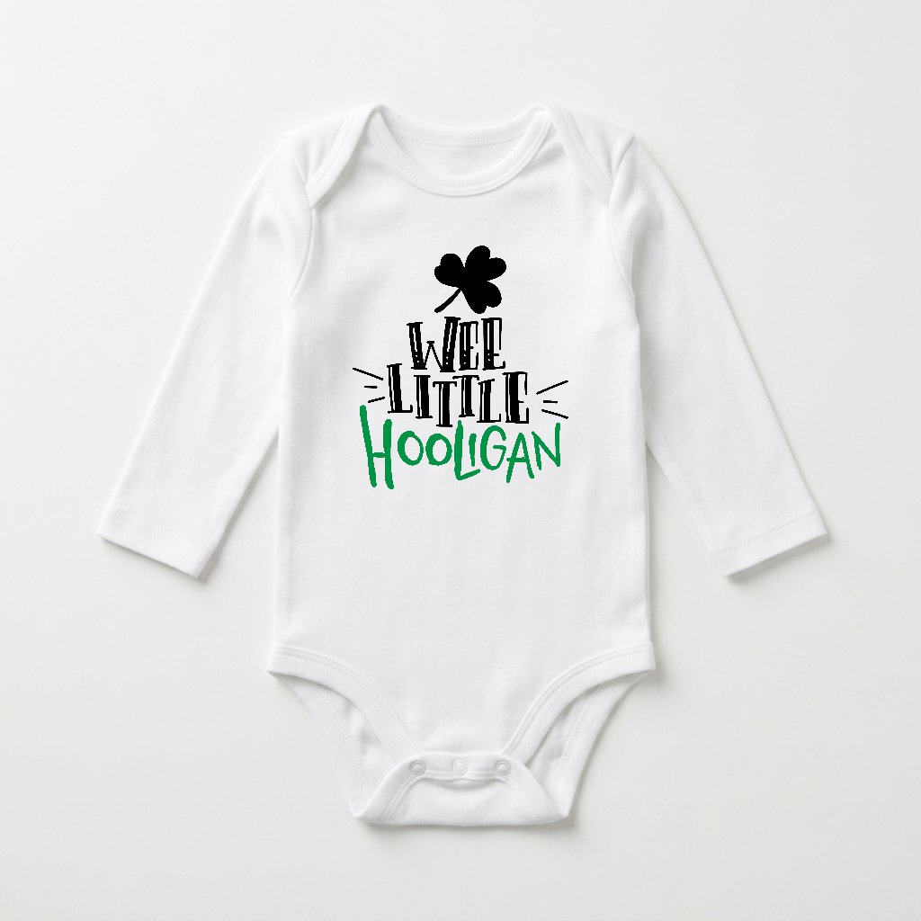 Long-Sleeve St. Patrick’s Day Baby Onesie – Wee Little Hooligan Bodysuit