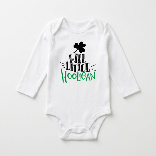 Long-Sleeve St. Patrick’s Day Baby Onesie – Wee Little Hooligan Bodysuit