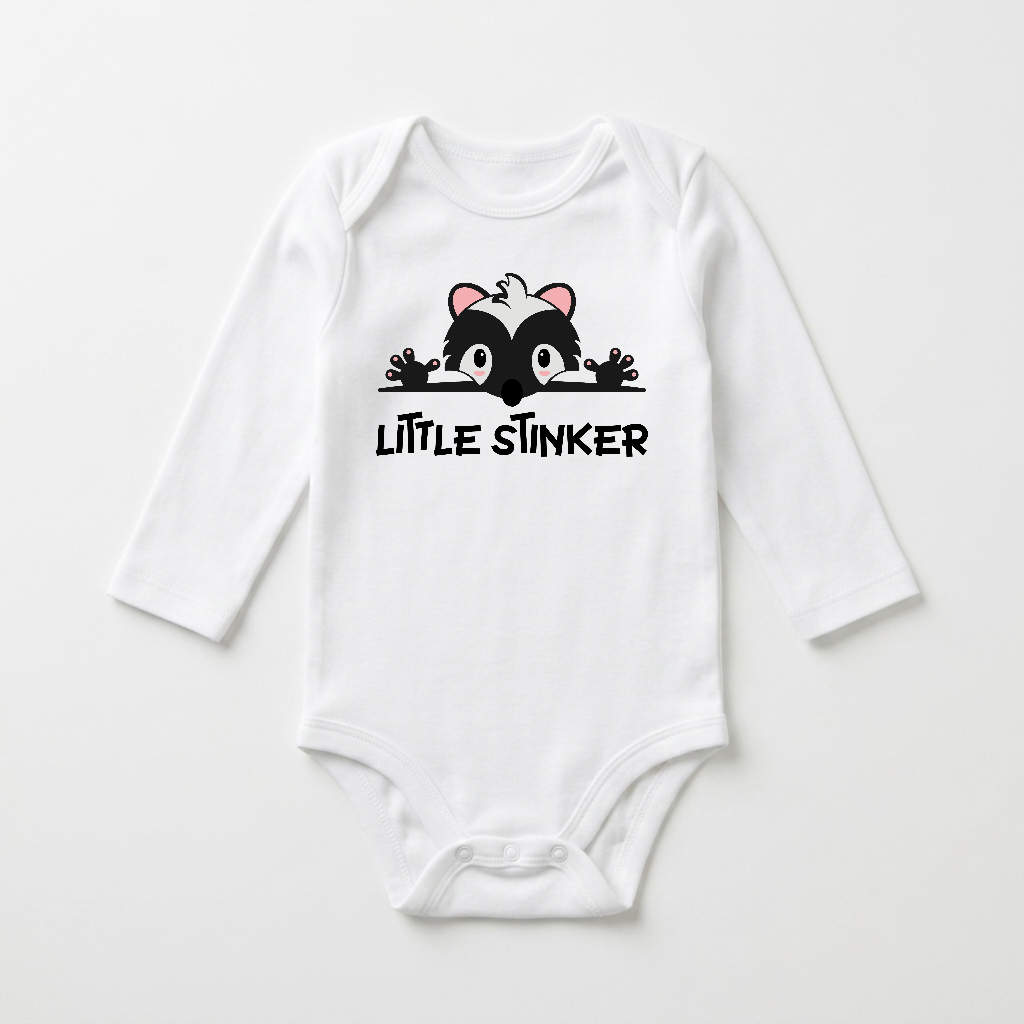 Long-Sleeve Funny Baby Onesie – Little Stinker Skunk Bodysuit