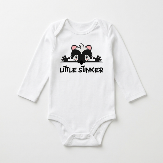 Long-Sleeve Funny Baby Onesie – Little Stinker Skunk Bodysuit