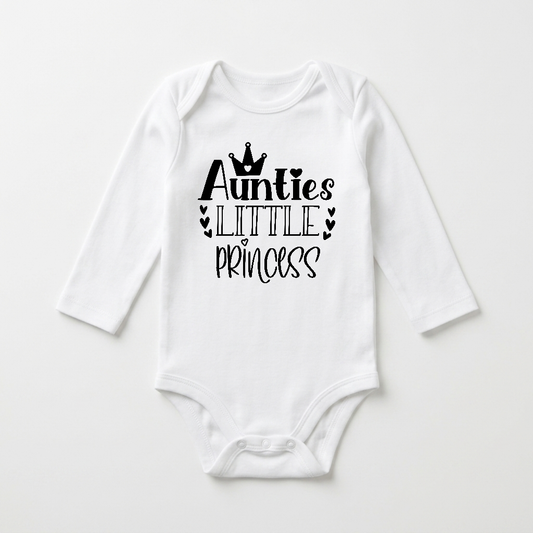 Long-Sleeve Aunt Baby Onesie – Auntie’s Little Princess Crown Bodysuit
