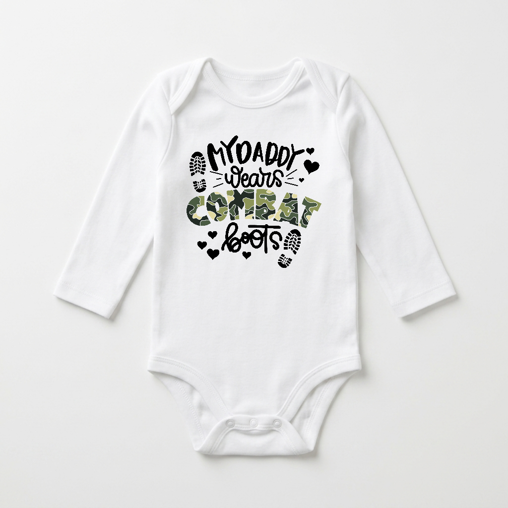 Long-Sleeve Military Baby Onesie – My Daddy Wears Combat Boots Bodysuit