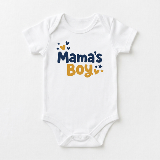 Mama’s Boy Baby Onesie – Hearts & Stars Short-Sleeve Bodysuit