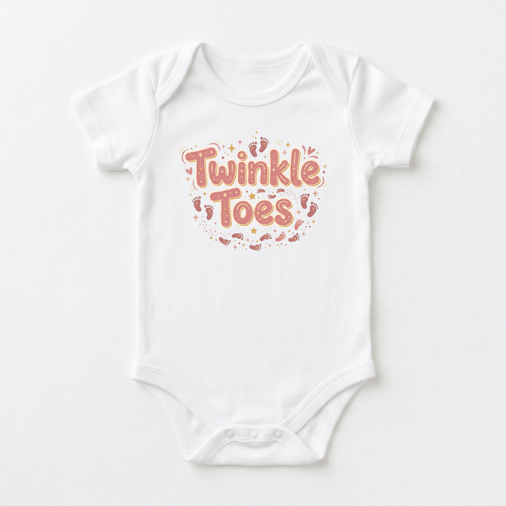 Baby Girl Onesie – Twinkle Toes Footprint Short-Sleeve Bodysuit