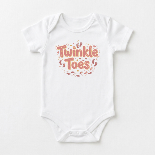 Baby Girl Onesie – Twinkle Toes Footprint Short-Sleeve Bodysuit