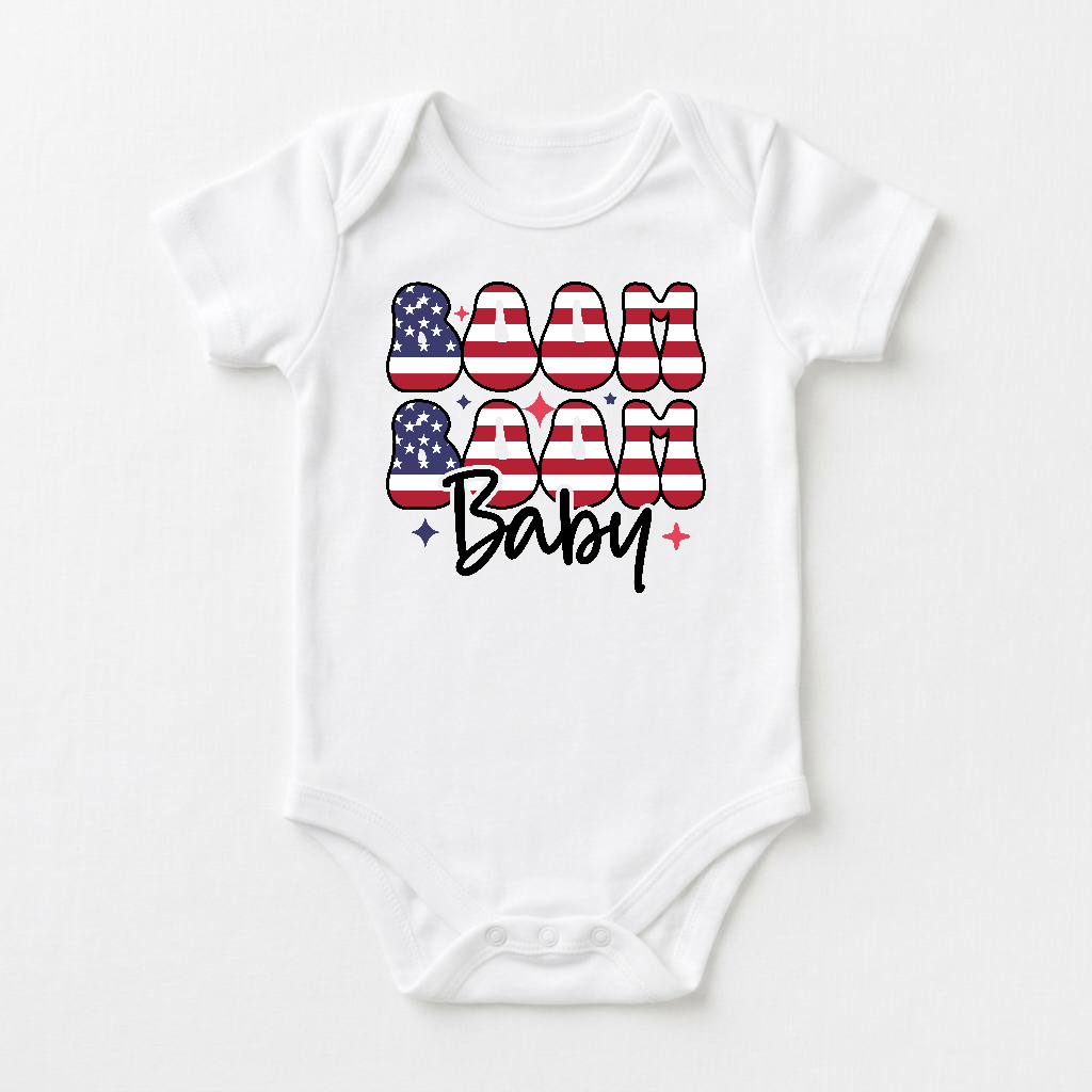 4th of July Baby Onesie – Boom Boom Baby Short-Sleeve Patriotic Bodysuit