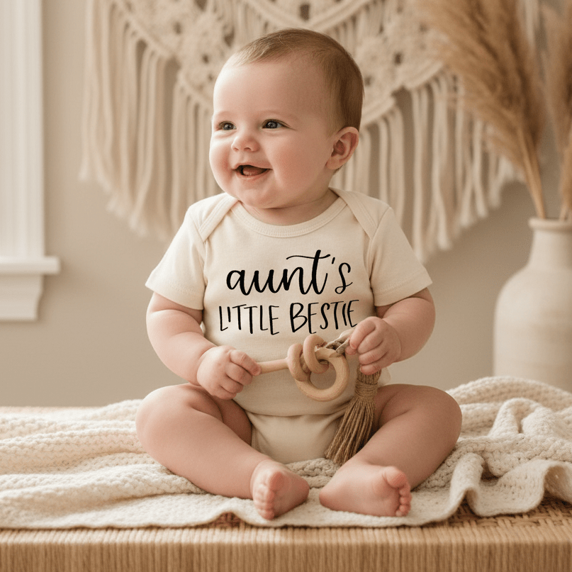 Aunt's Little Bestie Baby Onesie – Handwritten Aunt Bodysuit - Toodleroos