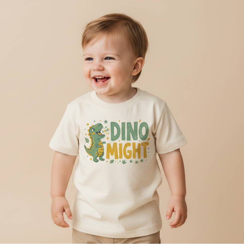 Funny Dinosaur Toddler Shirt – Dino Might Roaring Dinosaur Tee