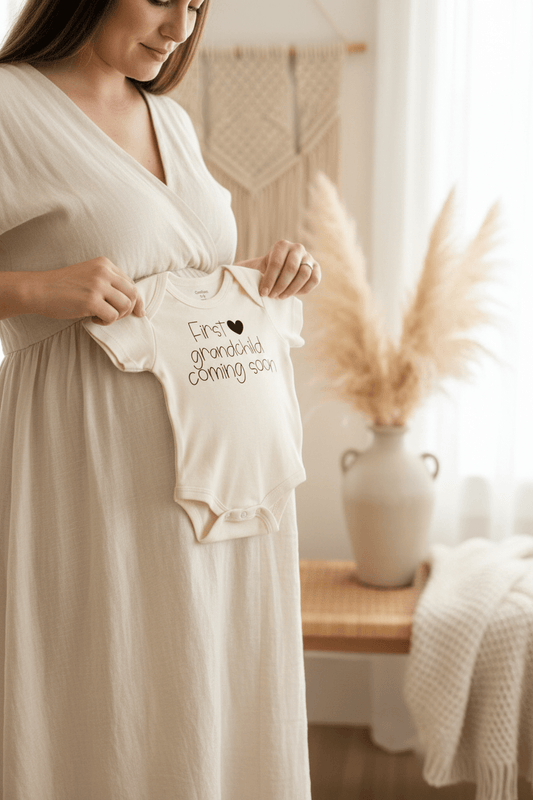 First Grandchild Coming Soon Baby Onesie - Toodleroos