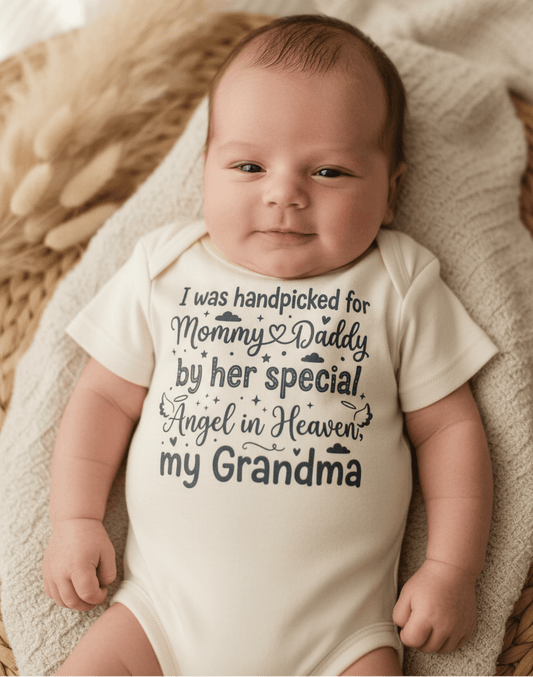 Handpicked by My Angel Grandma Onesie – Memorial Baby Bodysuit - Toodleroos
