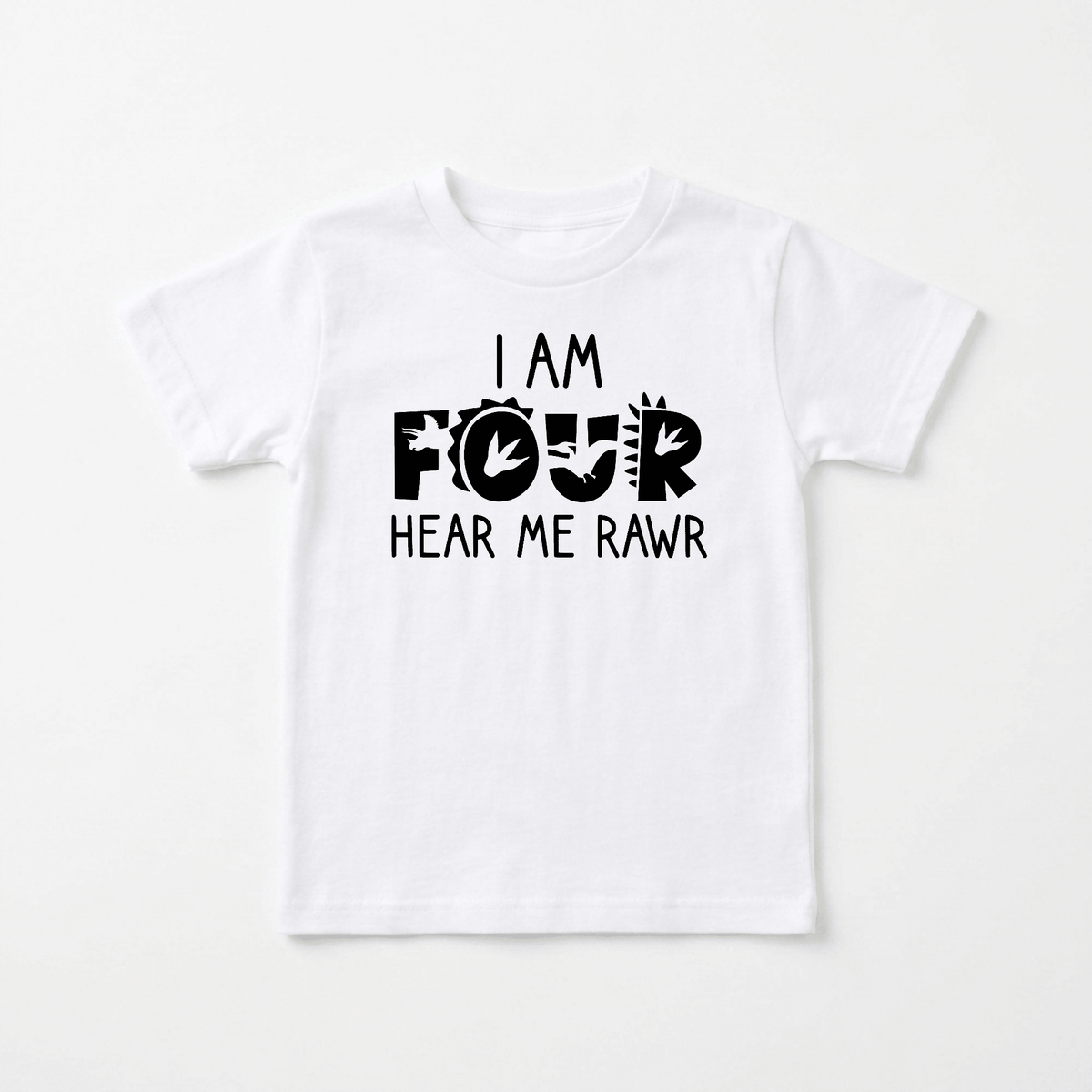 Celebrate your little dino lover’s big day with the Toodleroos I Am Four Hear Me Rawr Kids Shirt – a dinosaur 4th birthday tee featuring playful black lettering and perfect for any young fan of dinos!.