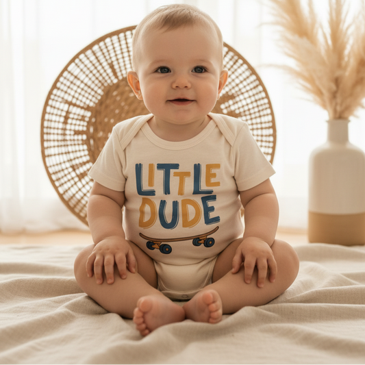 Little Dude Baby Onesie – Skateboard Bodysuit