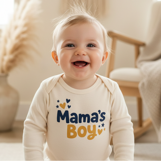 Mama's Boy Baby Onesie – Hearts and Stars Bodysuit