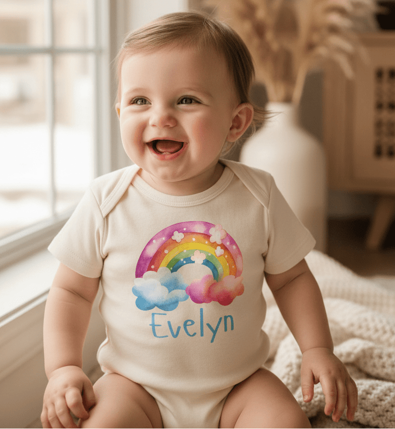 Personalized rainbow onesie with baby name