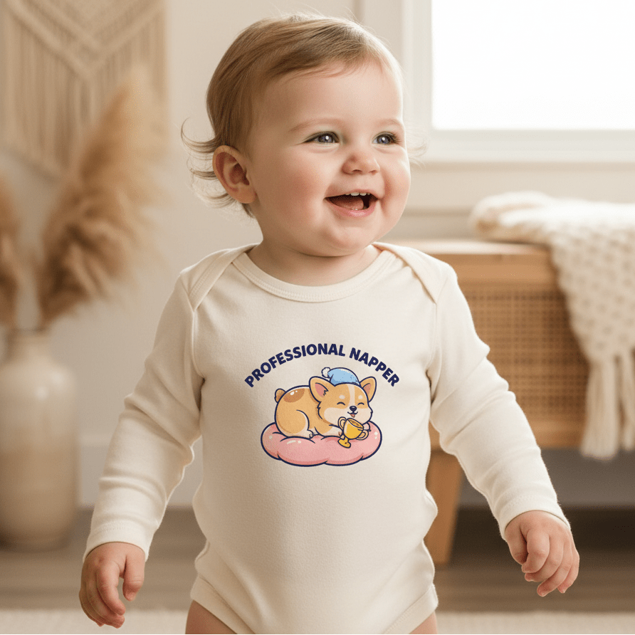 Professional Napper Baby Onesie – Funny Corgi Bodysuit - Toodleroos