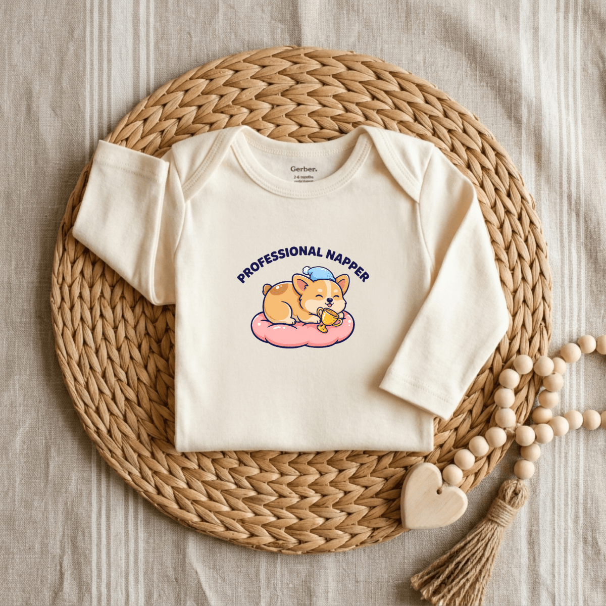 Professional Napper Baby Onesie – Funny Corgi Bodysuit - Toodleroos