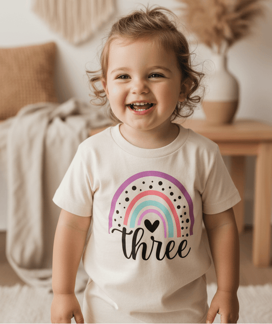 Rainbow Three Toddler Shirt – 3rd Birthday Tee - Toodleroos