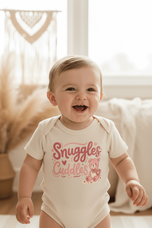 Snuggles & Cuddles Teddy Bear Onesie – Baby Girl Bodysuit - Toodleroos