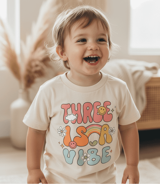 Three Is a Vibe Toddler Shirt – Retro 3rd Birthday Tee - Toodleroos