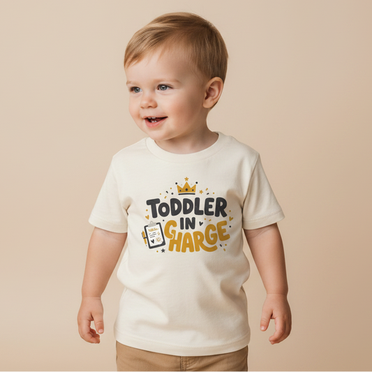 Funny Toddler Shirt – Toddler in Charge Crown Short-Sleeve Tee