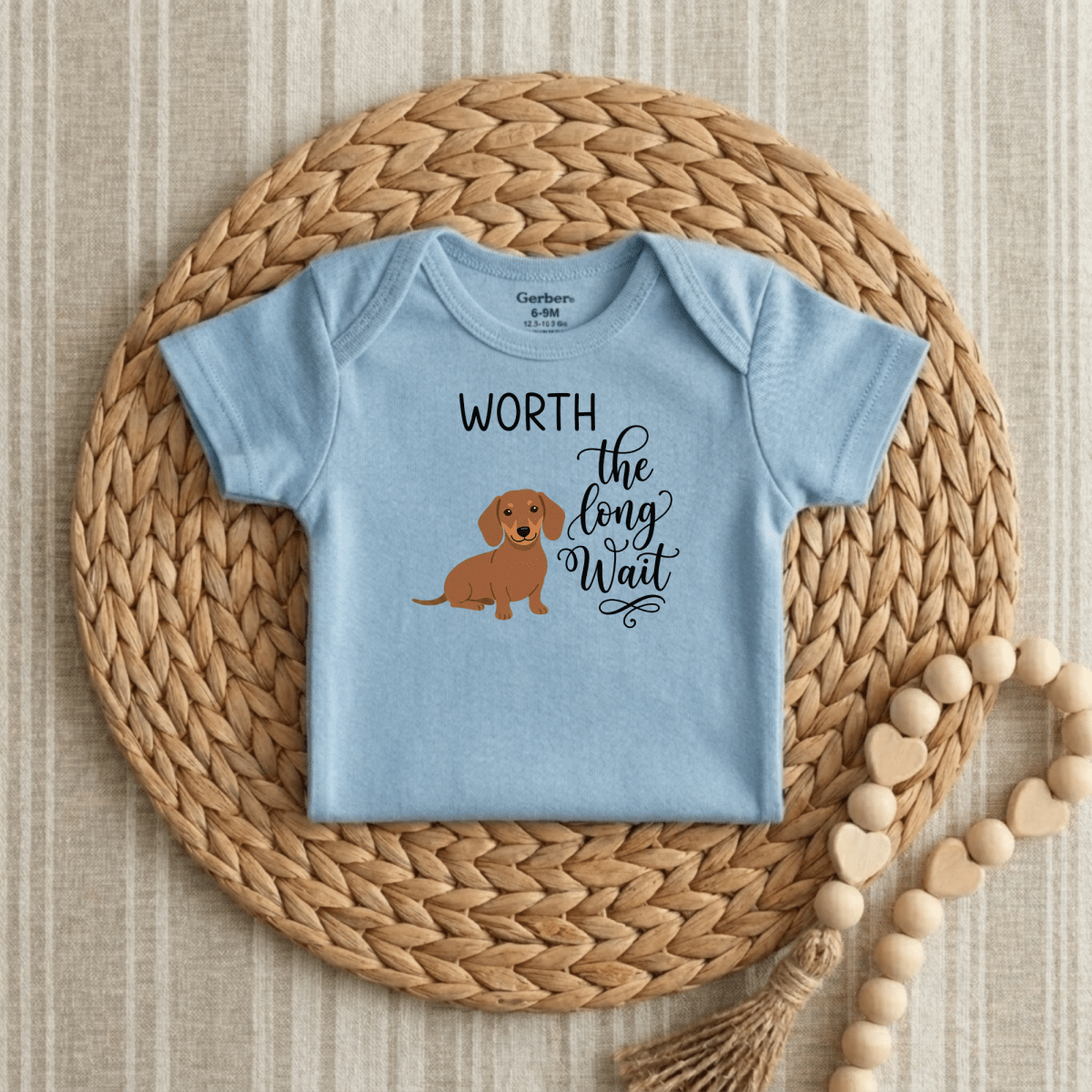 Worth the Long Wait Baby Onesie – Dachshund Announcement Bodysuit - Toodleroos